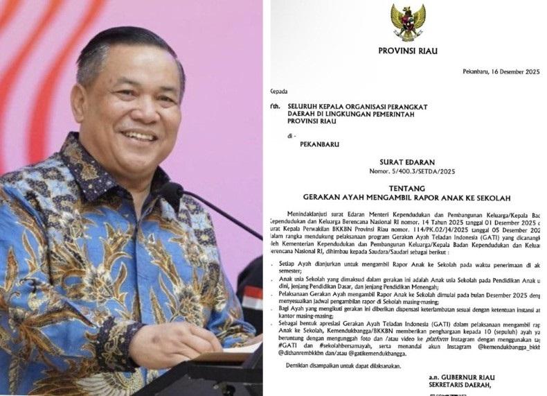 Pemprov Riau Dukung Gerakan Ayah Antar Anak di Hari Pertama Sekolah, ASN Riau Diperbolehkan PDT